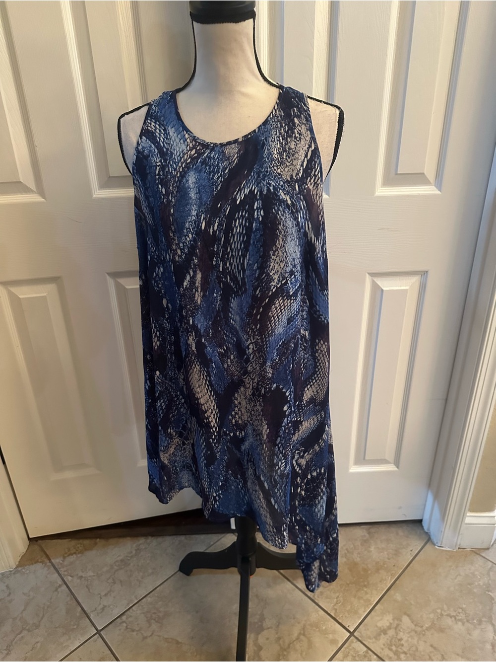 G.I.L.I. Blue Snake Print Sleeveless Asymmetrical Tunic